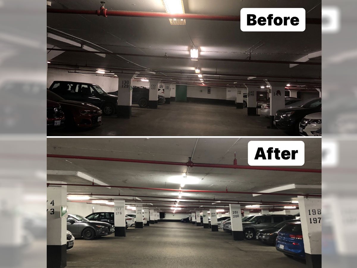 lighting-upgrade-parking-indoor-before-after-toronto-gta-advance-net-electric