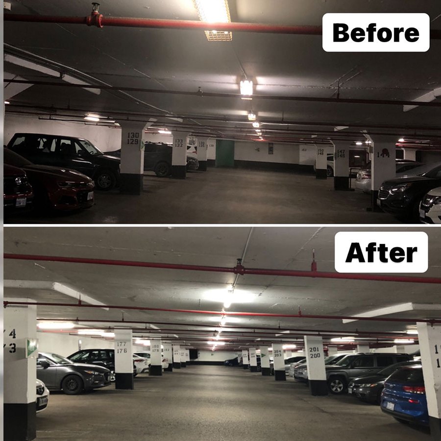 lighting-upgrade-parking-indoor-before-after-toronto-gta-advance-net-electric
